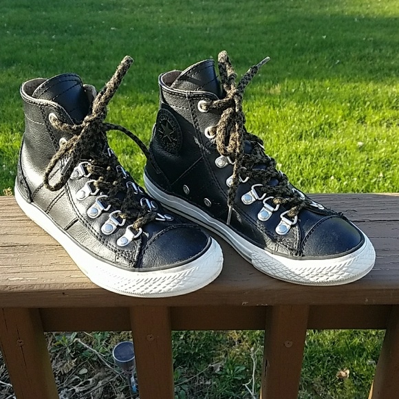 kids black leather converse